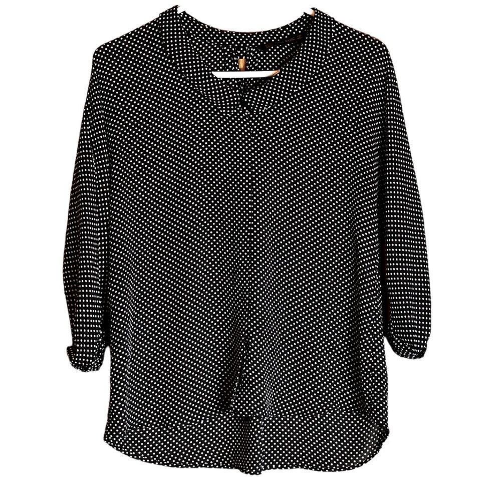 ZARA Polka Dot Button Down Keyhole Back Collared Blouse Size XS ▫️ - Picture 1 of 7